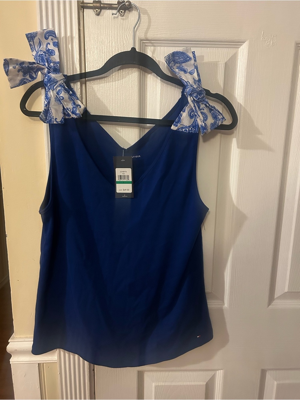 NWT Tommy Hilfiger Blue V-Neck Tank with Printed Bow Straps